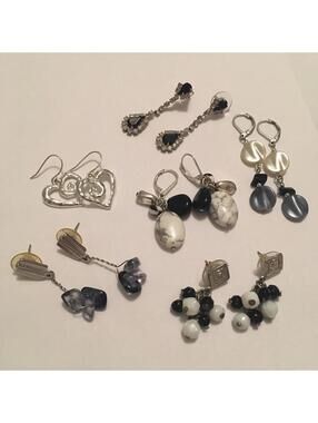 Lot Of 6 Silver Tone Costume Earrings Pierced Variety Dangle Drop Some Beaded